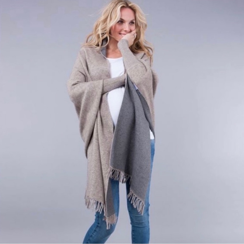 Seraphine Two Tone Maternity Nursing Shawl Wrap Sleeved Scarf Charcoal Sand